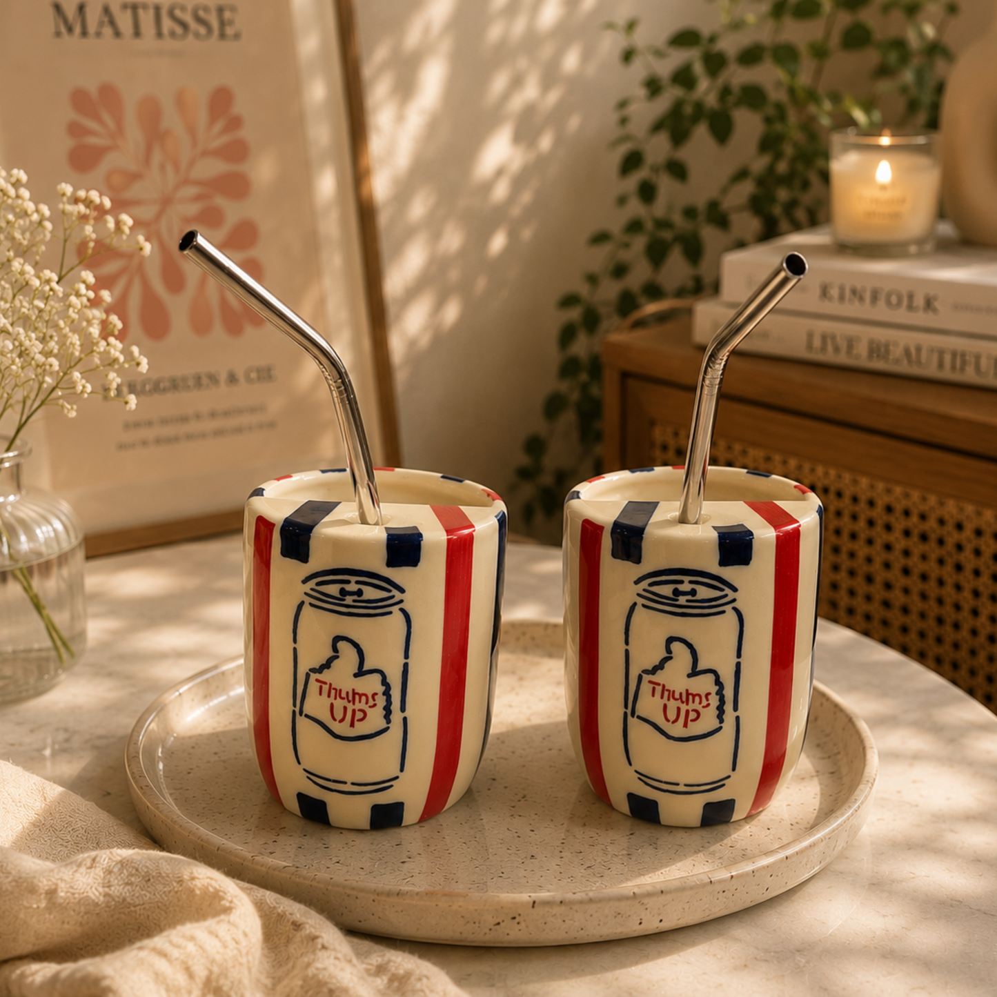 Thums Up Ceramic Sipper/Tumbler - with stainless steel straw