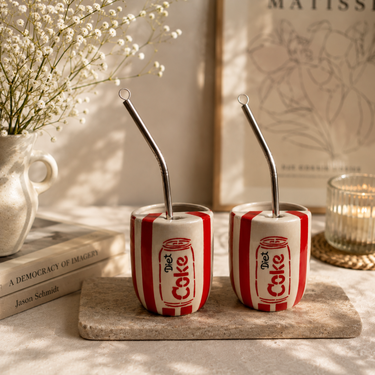 Diet Coke Ceramic Sipper/Tumbler - with stainless steel straw