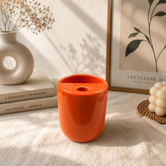 Orange Ceramic Sipper/Tumbler - with stainless steel straw