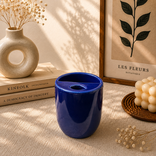 Blue Ceramic Sipper/Tumbler - with stainless steel straw