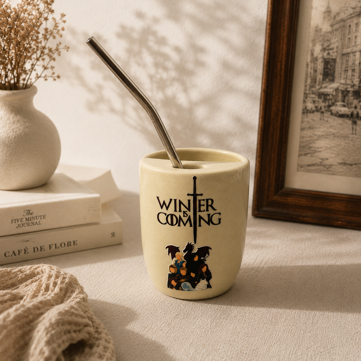 Winter is Coming GOT Series Inspired Ceramic/Tumbler- with stainless steel straw- Character- UV DTF Stickers