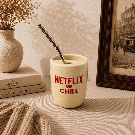 Netflix Inspired Ceramic/Tumbler- with stainless steel straw- UV DTF Stickers
