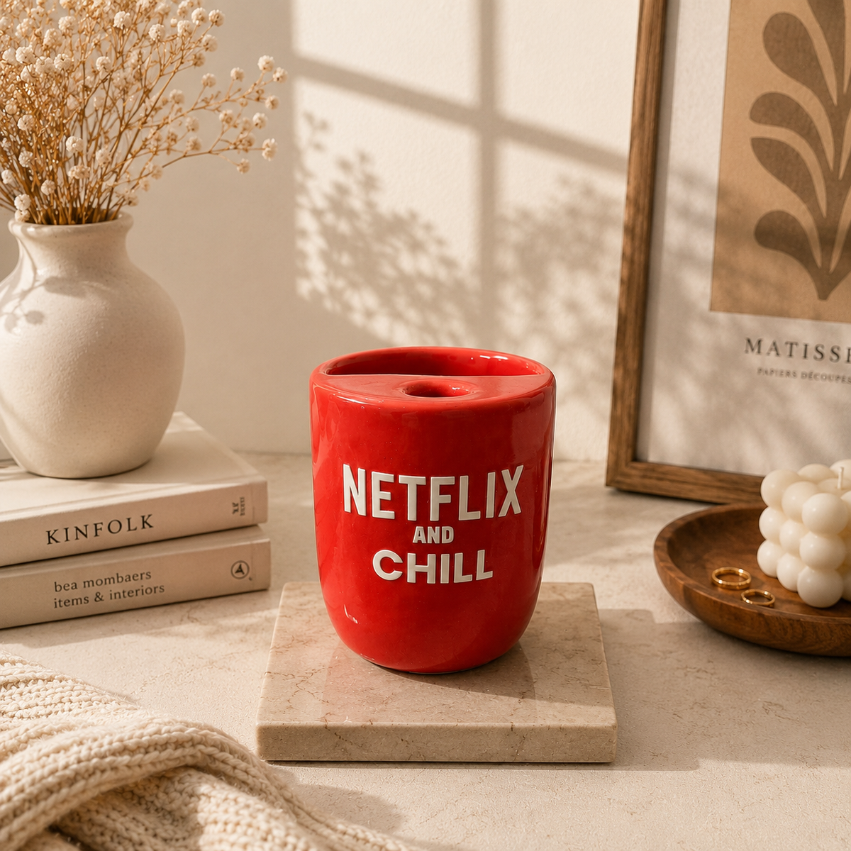 Netflix Inspired Ceramic/Tumbler- with stainless steel straw- UV DTF Stickers