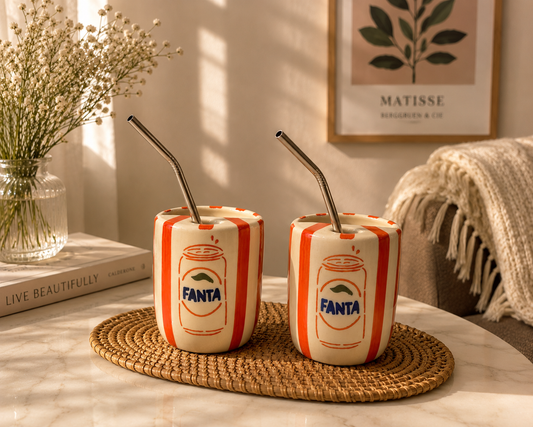 Fanta Ceramic Sipper/Tumbler - with stainless steel straw (Set of 2)