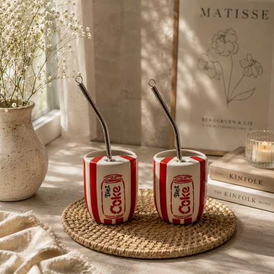 Diet Coke Ceramic Sipper/Tumbler - with stainless steel straw (Set of 2)