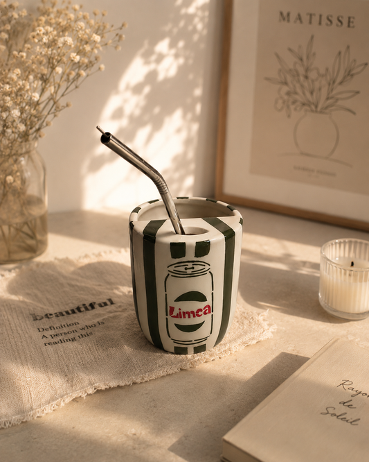 Dark Green Limca Ceramic Sipper/Tumbler - with stainless steel straw