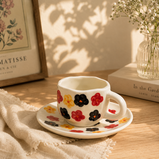 Breeze Multi-Color Ceramic Cup & Saucer Set