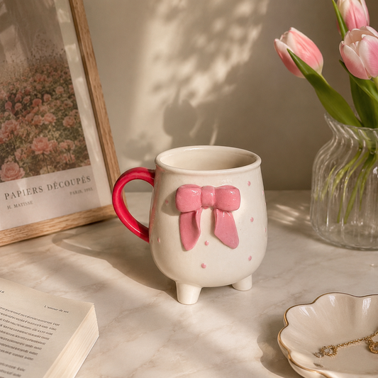 Pink Bow Ceramic Cup with Legs