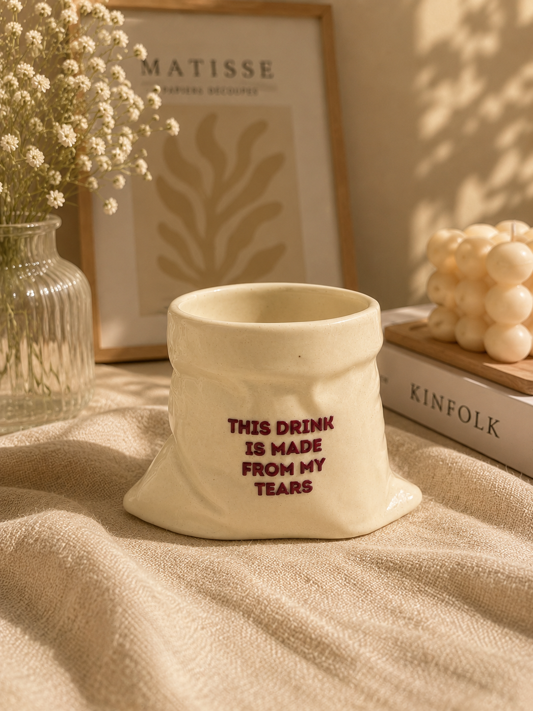 My Drink is Made from my Tears- White Ceramic Pouch Mug with UV DTF Sticker