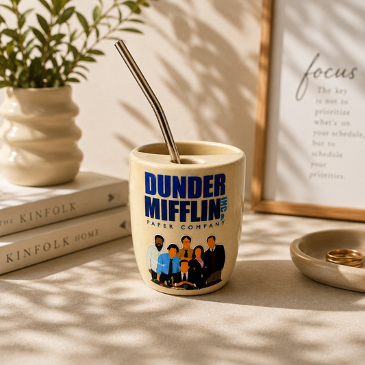 Dunder Mifflin- Series Inspired Ceramic/Tumbler- with stainless steel straw- Character- UV DTF Stickers