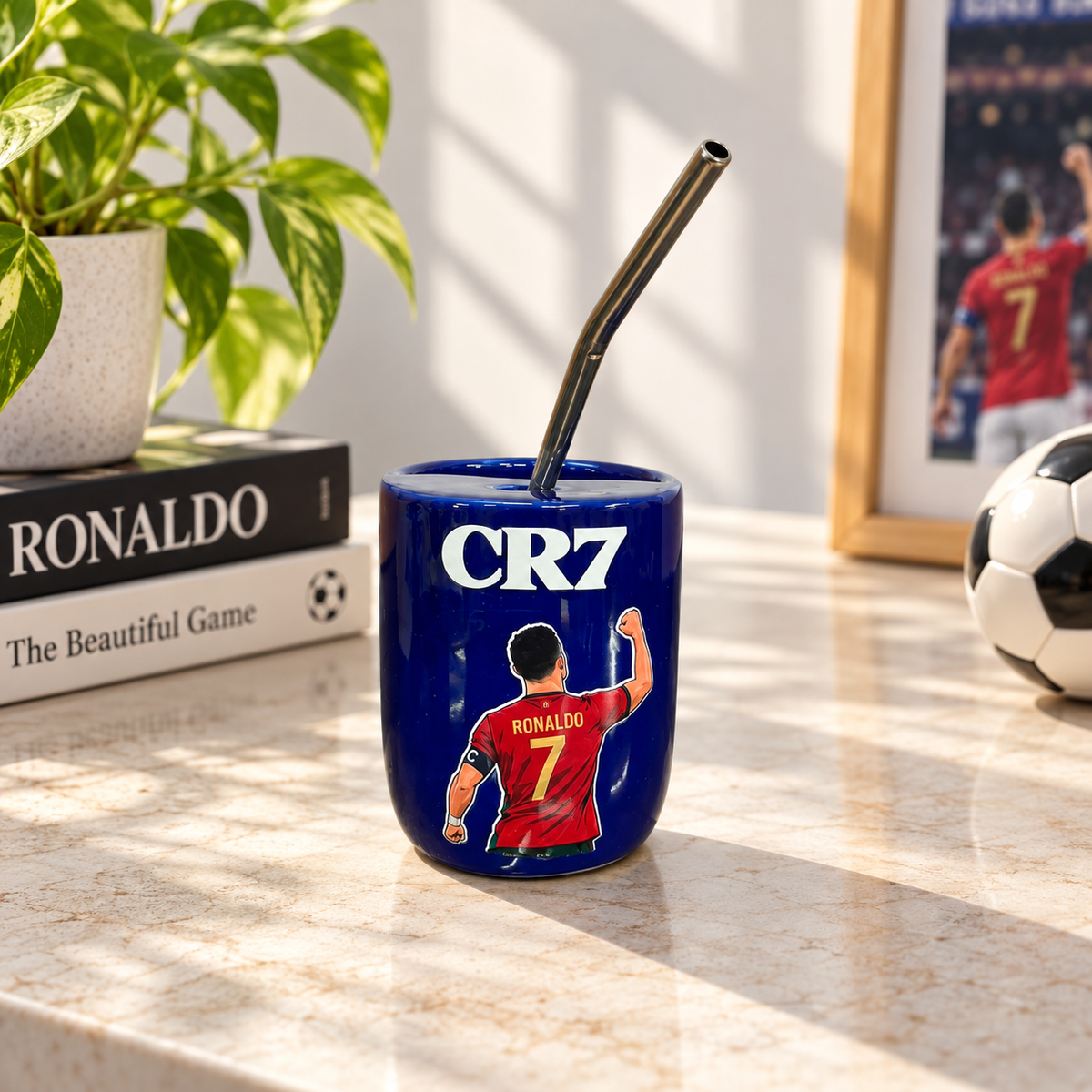 CR7 Football Player Inspired Ceramic/Tumbler- with stainless steel straw