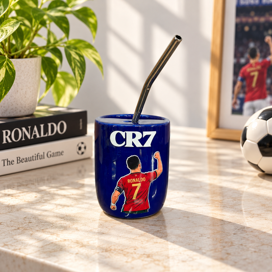 CR7 Football Player Inspired Ceramic/Tumbler- with stainless steel straw