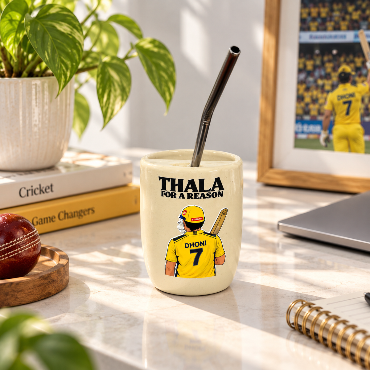 Thala- Cricket Player Inspired Ceramic/Tumbler- with stainless steel straw