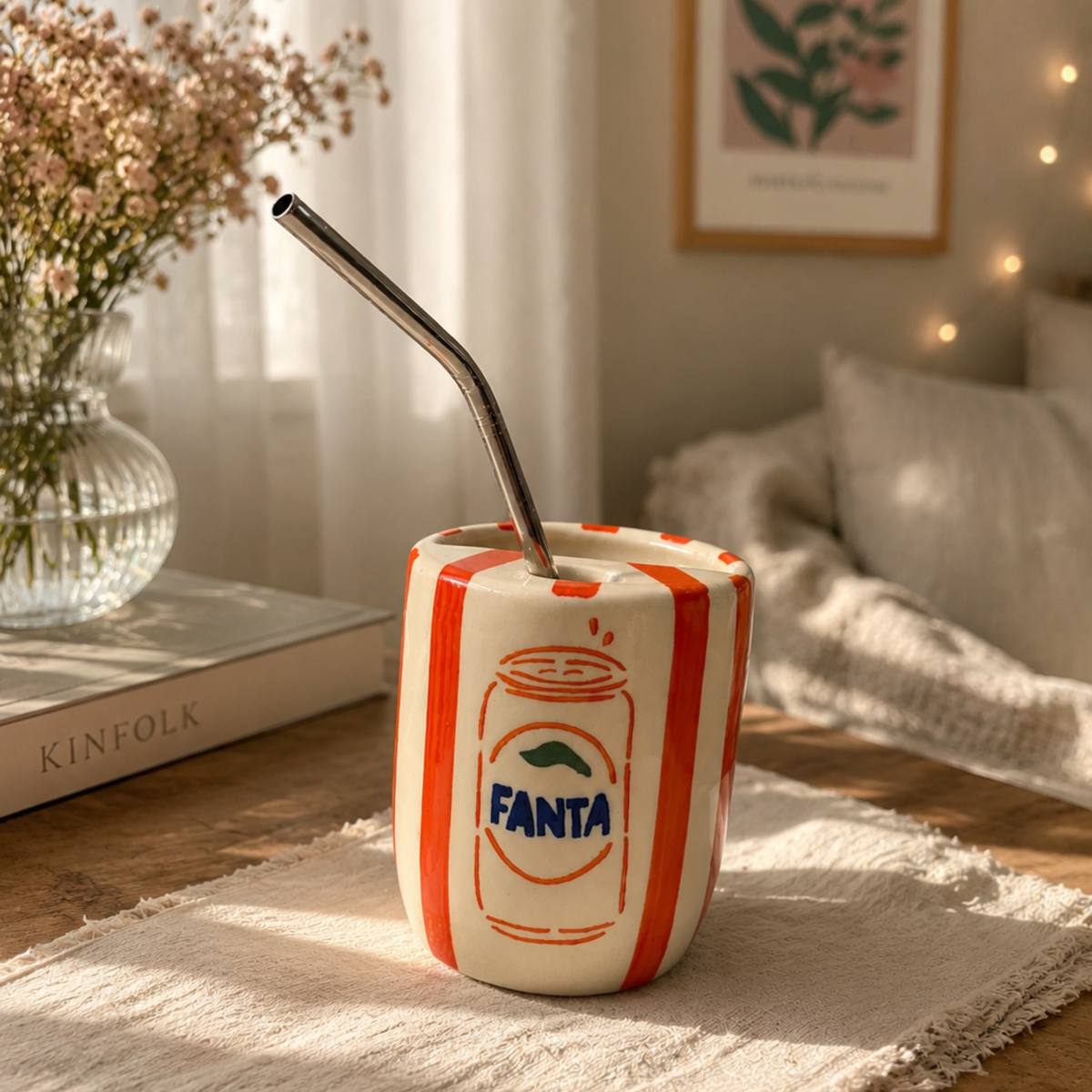 Fanta Ceramic Sipper/Tumbler - with stainless steel straw