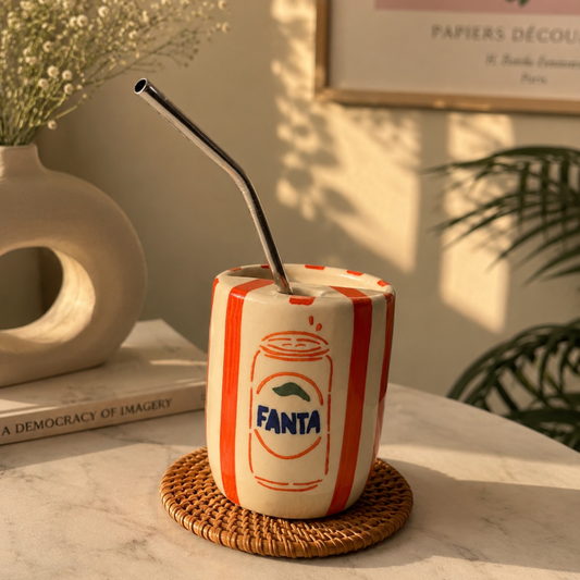 Fanta Ceramic Sipper/Tumbler - with stainless steel straw