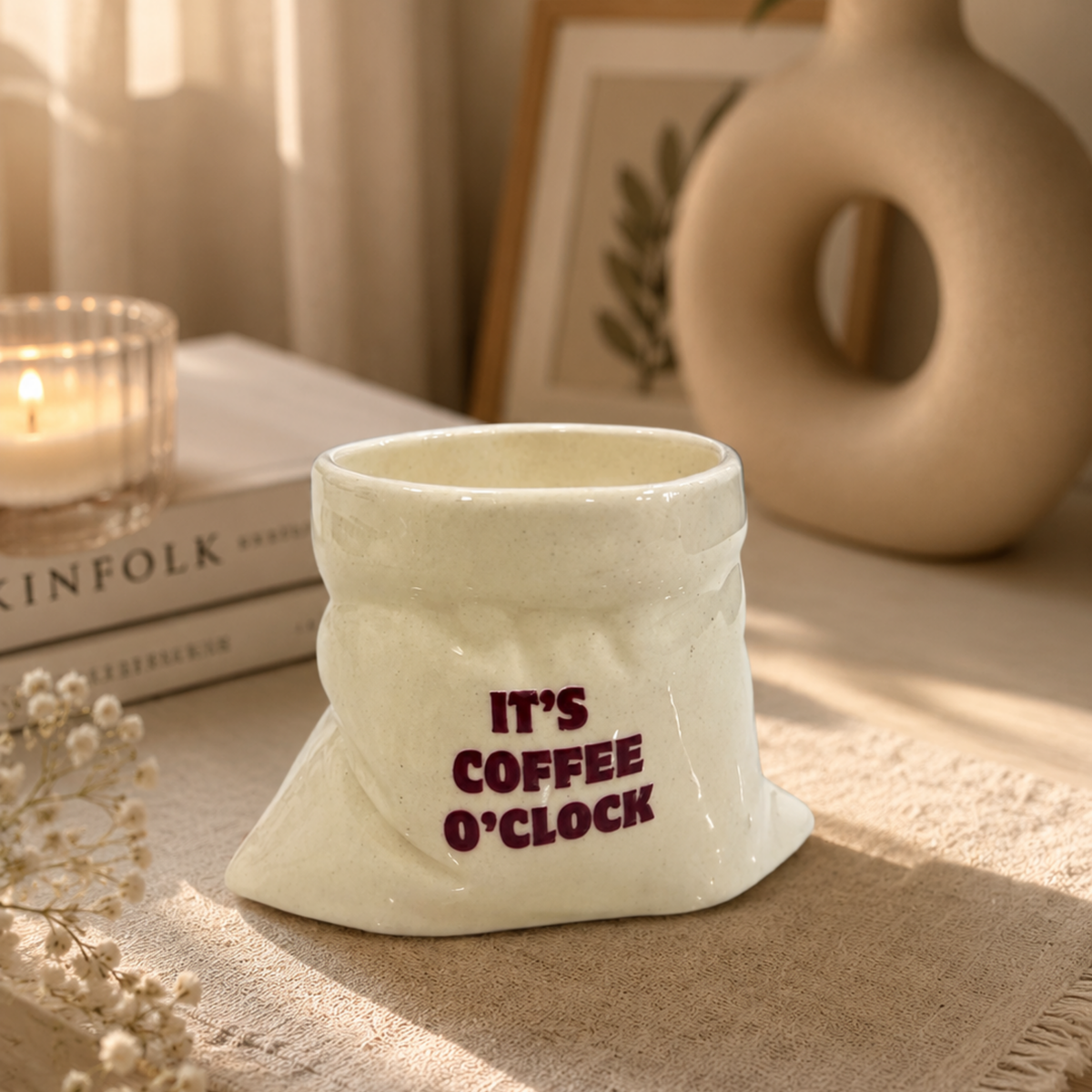 It's Coffee O'clock- White Ceramic Pouch Mug with UV DTF Sticker