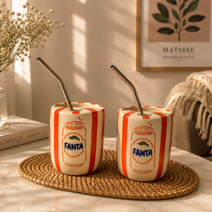 Fanta Ceramic Sipper/Tumbler - with stainless steel straw
