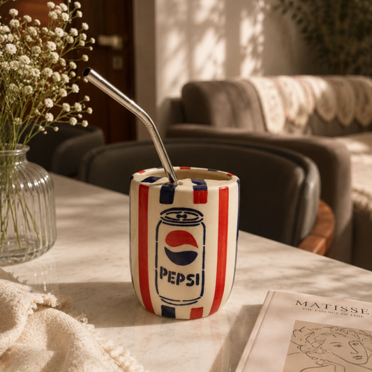 Pepsi Ceramic Sipper/Tumbler - with stainless steel straw