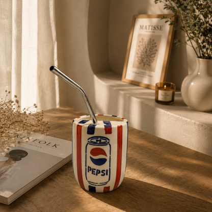 Pepsi Ceramic Sipper/Tumbler - with stainless steel straw