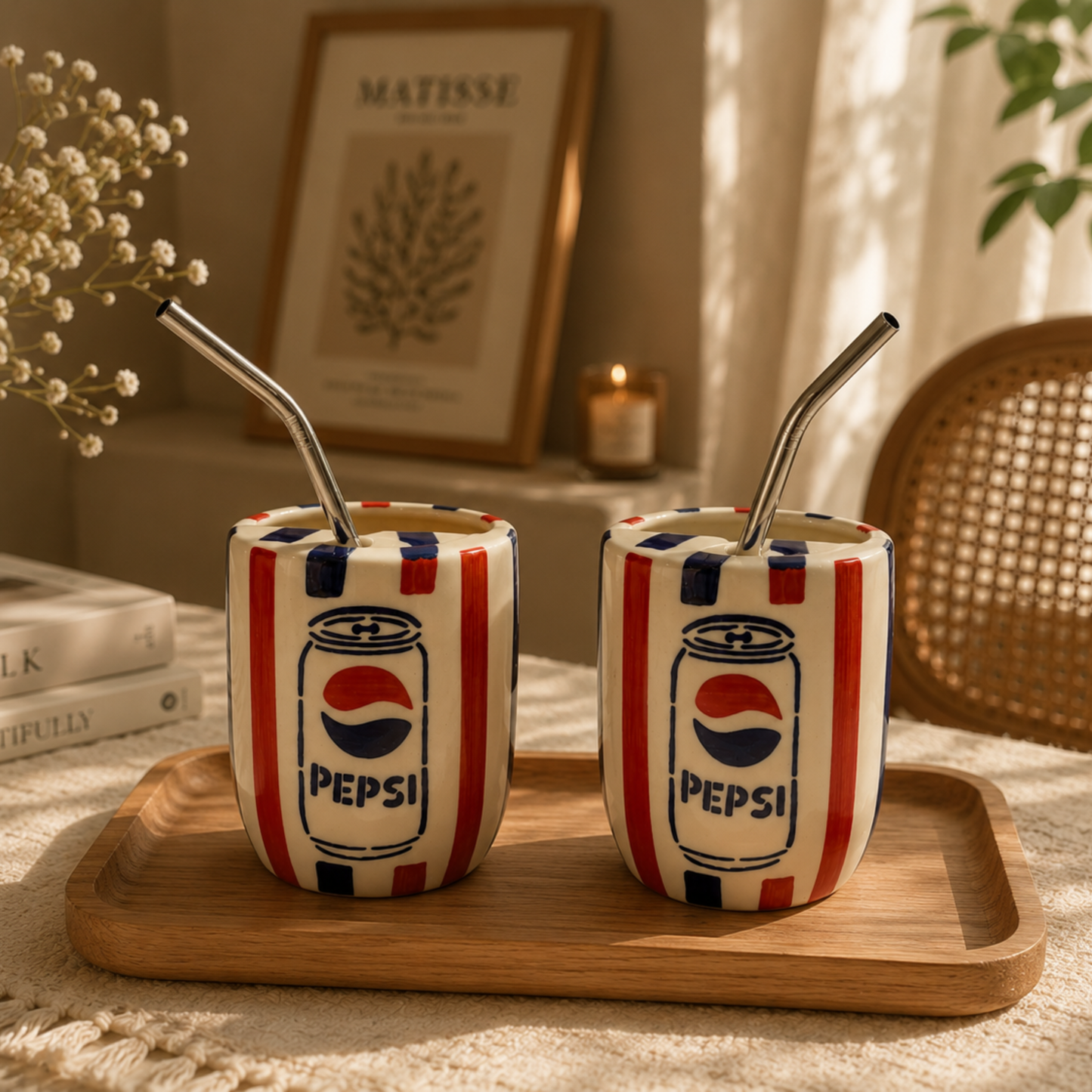 Pepsi Ceramic Sipper/Tumbler - with stainless steel straw