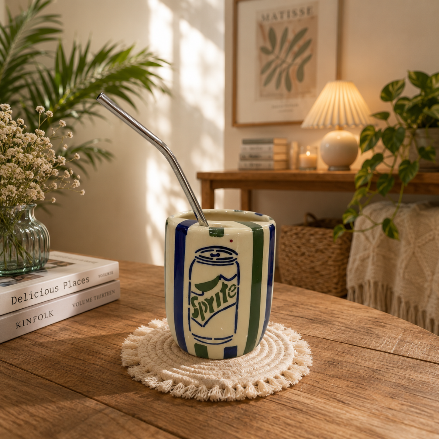 Sprite Ceramic Sipper/Tumbler - with stainless steel straw