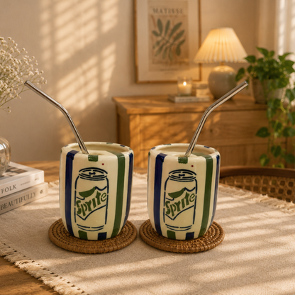 Sprite Ceramic Sipper/Tumbler - with stainless steel straw