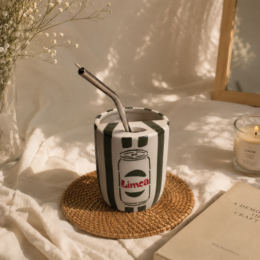 Dark Green Limca Ceramic Sipper/Tumbler - with stainless steel straw
