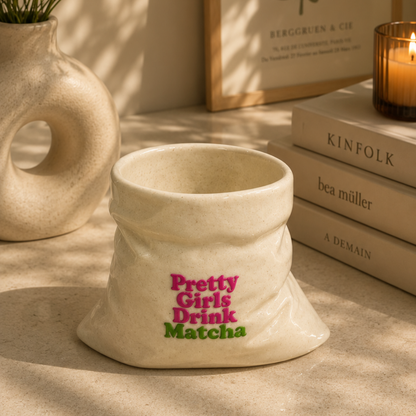 Pretty Girls Drink Matcha- White Ceramic Pouch Mug with UV DTF Sticker