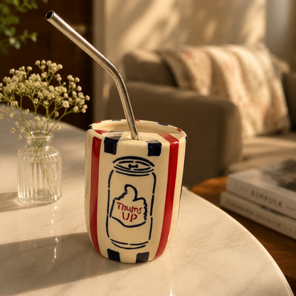 Thums Up Ceramic Sipper/Tumbler - with stainless steel straw