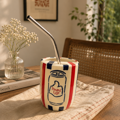 Thums Up Ceramic Sipper/Tumbler - with stainless steel straw