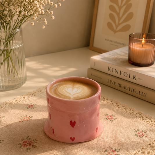Pink Ceramic Pouch Mug with Hearts