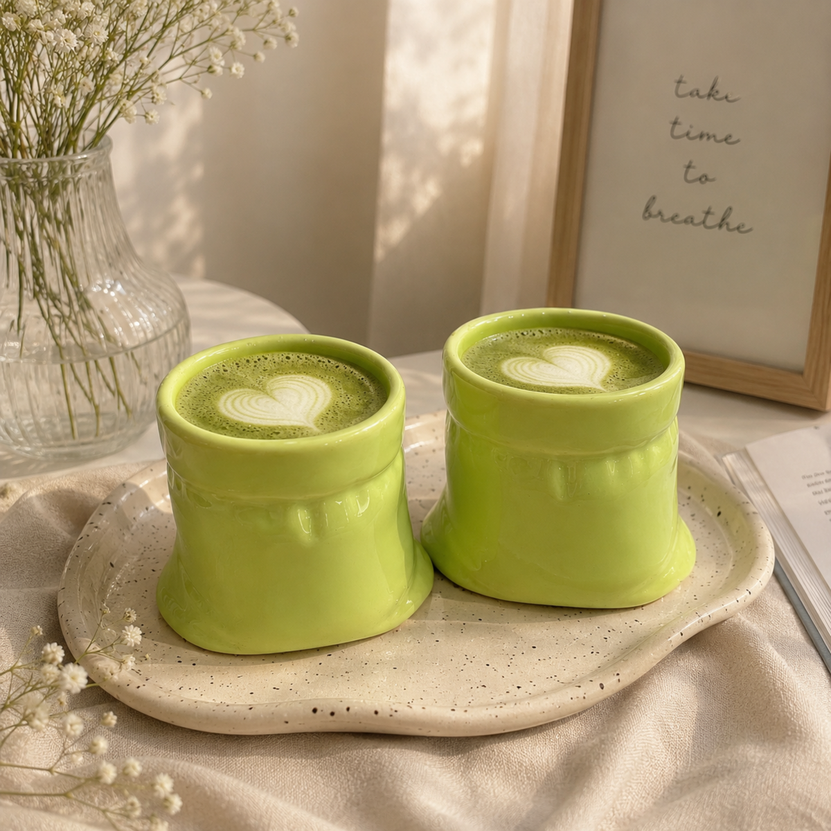 Green Ceramic Matcha Pouch Mug