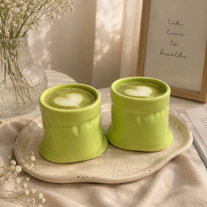 Green Ceramic Matcha Pouch Mug