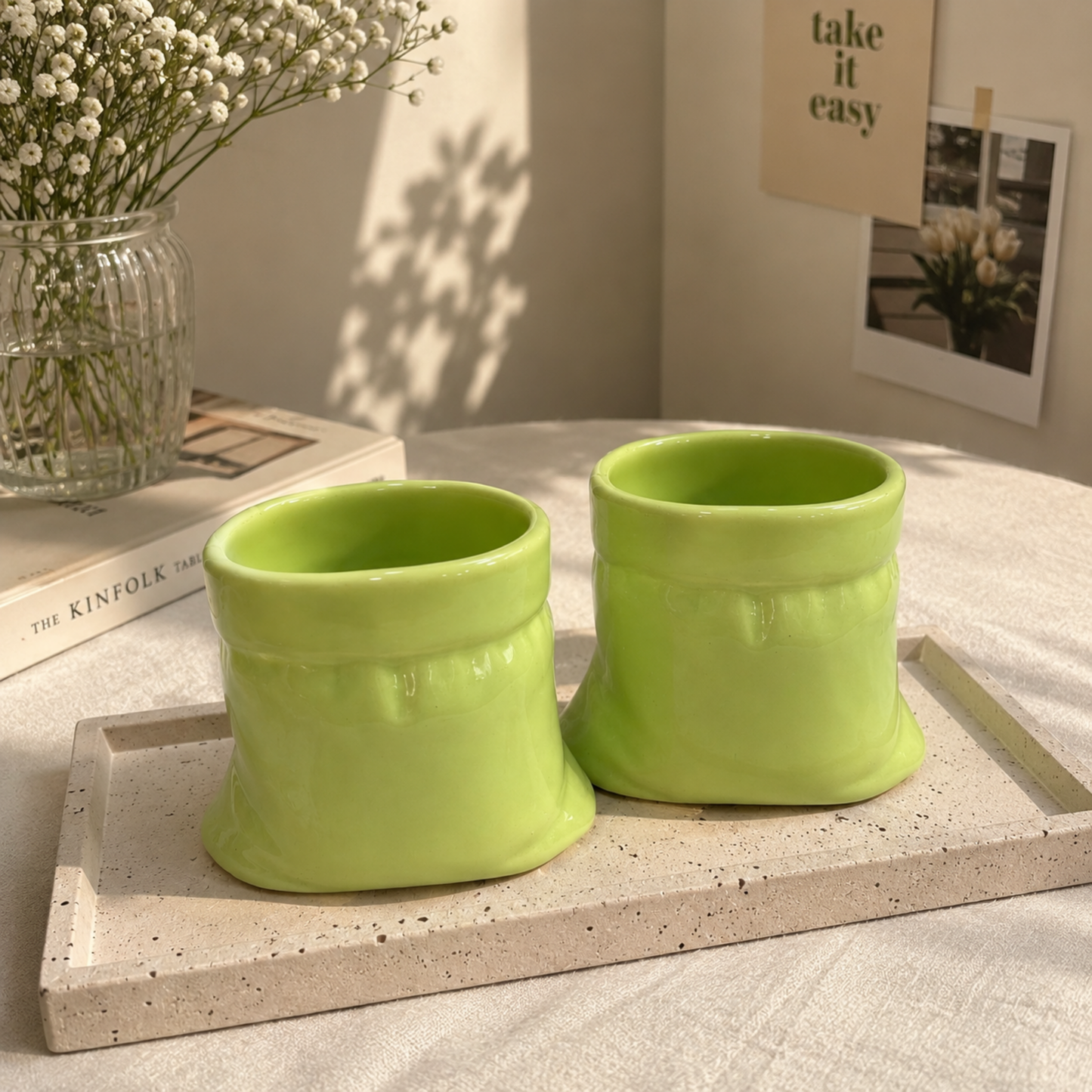Green Ceramic Matcha Pouch Mug