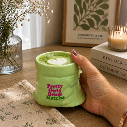 Pretty Girls Drink Matcha- Green Ceramic Pouch Mug with UV DTF Sticker