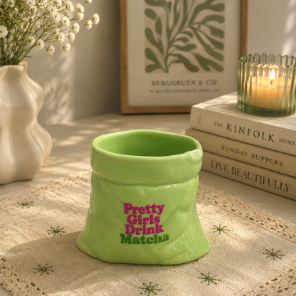 Pretty Girls Drink Matcha- Green Ceramic Pouch Mug with UV DTF Sticker