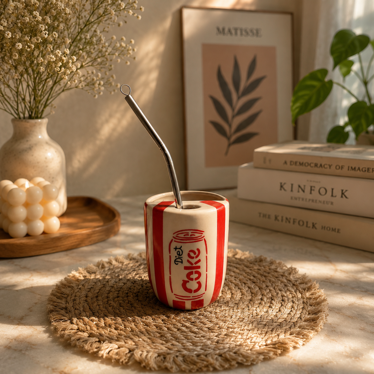 Diet Coke Ceramic Sipper/Tumbler - with stainless steel straw