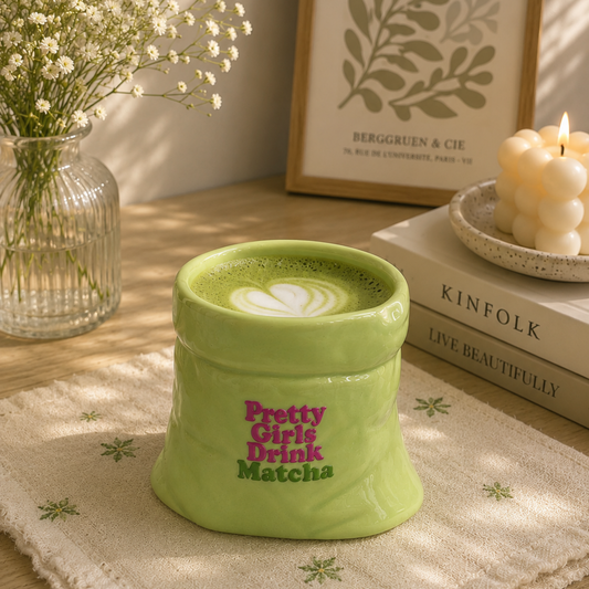 Pretty Girls Drink Matcha- Green Ceramic Pouch Mug with UV DTF Sticker