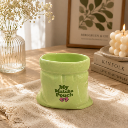My Matcha Pouch- Green Ceramic Pouch Mug with UV DTF Sticker