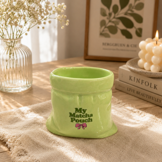 My Matcha Pouch- Green Ceramic Pouch Mug with UV DTF Sticker