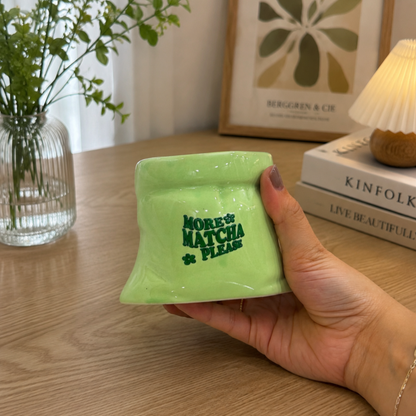 More Matcha Please- Green Ceramic Pouch Mug with UV DTF Sticker