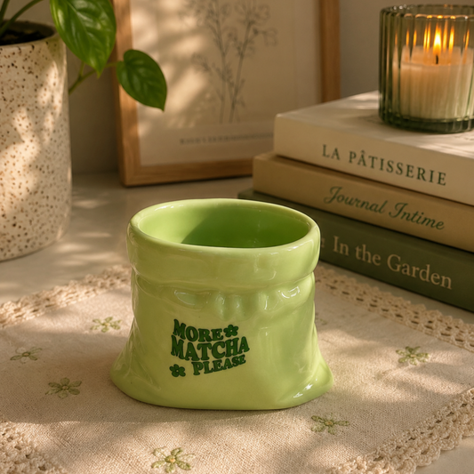 More Matcha Please- Green Ceramic Pouch Mug with UV DTF Sticker
