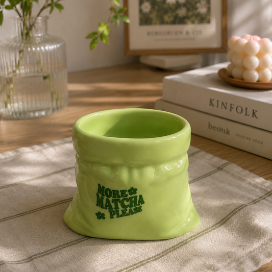 More Matcha Please- Green Ceramic Pouch Mug with UV DTF Sticker