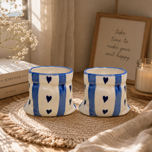 Blue stripes Heart Print Ceramic Pouch Mug
