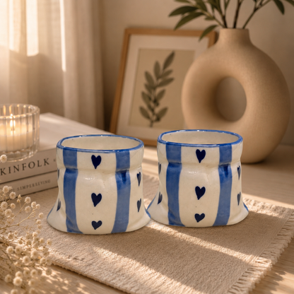 Blue stripes Heart Print Ceramic Pouch Mug