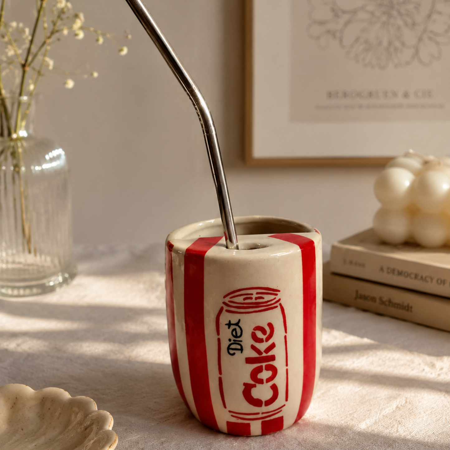 Diet Coke Ceramic Sipper/Tumbler - with stainless steel straw