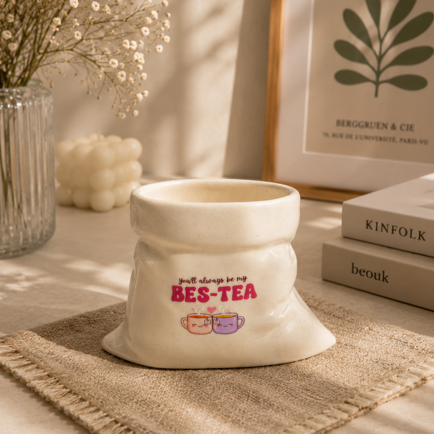 Friendship's Day Special- White Ceramic Pouch Mug with UV DTF Sticker