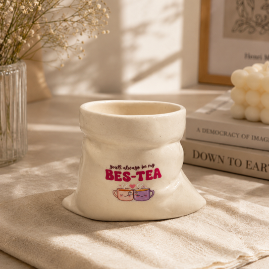 Friendship's Day Special- White Ceramic Pouch Mug with UV DTF Sticker