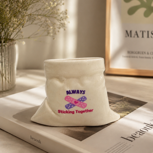 Friendship's Day Special- White Ceramic Pouch Mug with UV DTF Sticker