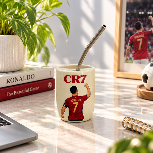 CR7 Football Player Inspired Ceramic/Tumbler- with stainless steel straw